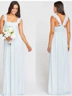 Show Me Your MuMu June Maxi Bridesmaid Dress Icy Blue Chiffon, Size M